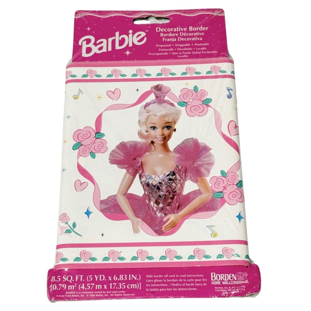 Vtg Barbie Prepasted Decorative Border 5 yd x 6.83" Tutu Rose Heart Wand 4 Avail